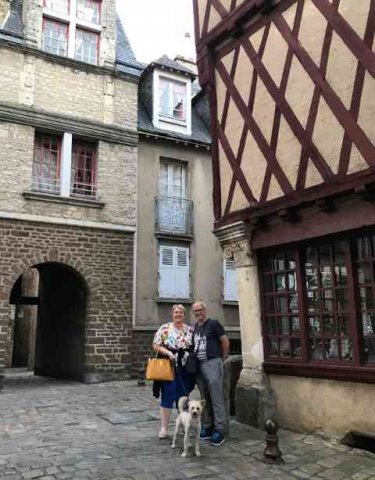 Cheryl, Robin & Billie enjoying an evening stroll around the historic centre of Le Mans in France. 